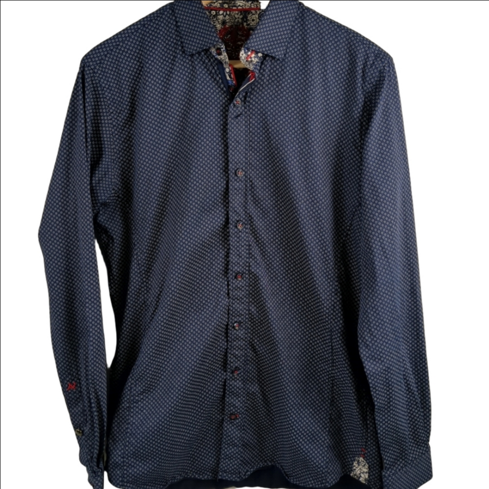 Men’s Au Noir Black White Spotted Shirt Button Down Size 2